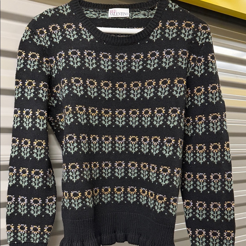 Valentino Black Floral Pattern Sweater